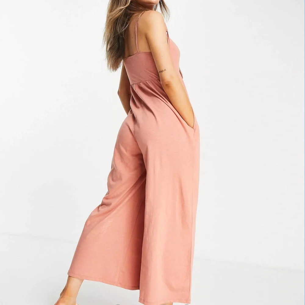ASOS Apricot Peach Tie Front Swing Wide Leg Jumpsuit - Picture 2 of 13